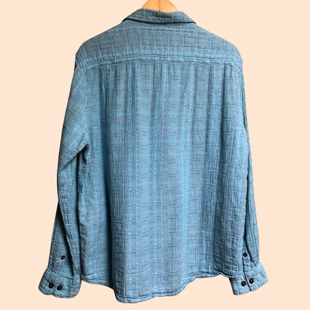 Carbon2Cobalt Blue Patchwork Stitched Boho Button Down Shirt Color Womens Large - Picture 12 of 13